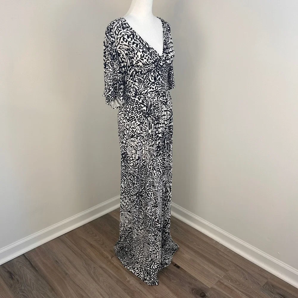Lilly Pulitzer Maxi Dress Womens Small Black White Abstract Surplice Resort Chic - Picture 4 of 13